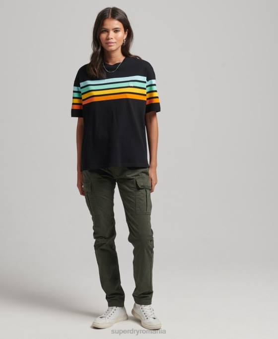 Superdry tricou cali stripe 20 din bumbac organic îmbrăcăminte negru femei JX0Z6256