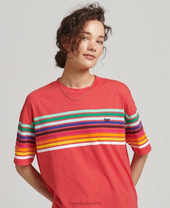 Superdry tricou cali stripe 20 din bumbac organic îmbrăcăminte roșu femei JX0Z6294