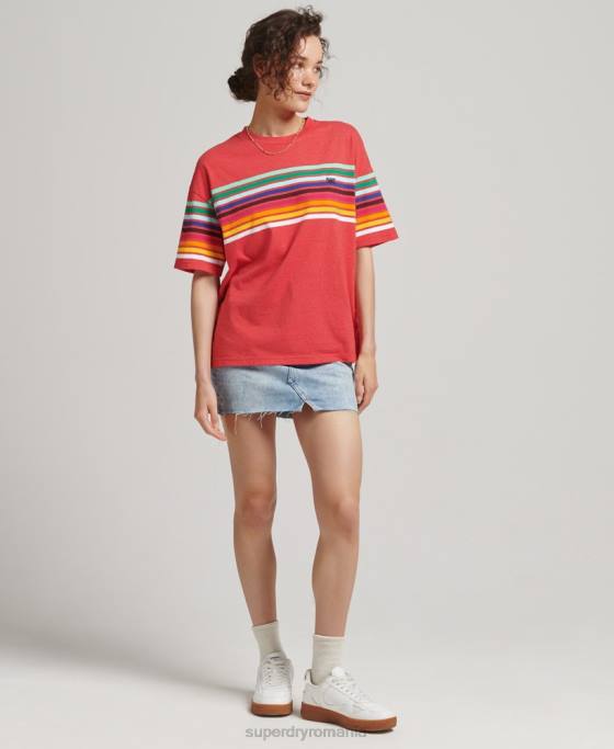 Superdry tricou cali stripe 20 din bumbac organic îmbrăcăminte roșu femei JX0Z6294