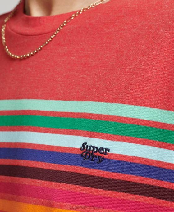 Superdry tricou cali stripe 20 din bumbac organic îmbrăcăminte roșu femei JX0Z6294