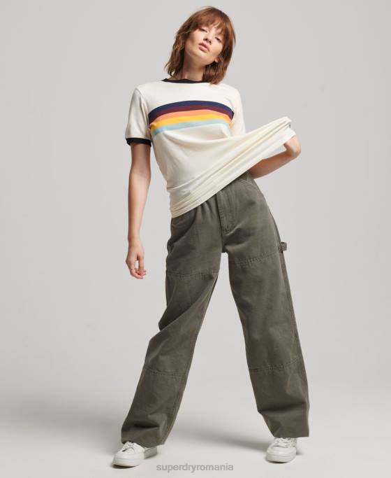 Superdry tricou cali stripe ringer îmbrăcăminte cremă femei JX0Z2820