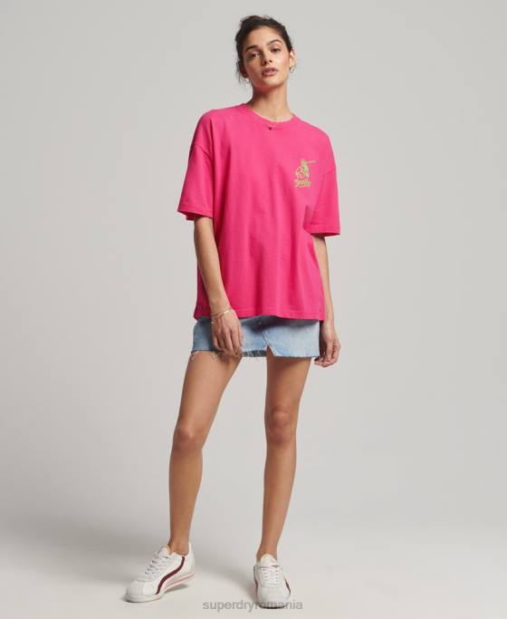 Superdry tricou cali vintage îmbrăcăminte roz femei JX0Z6198
