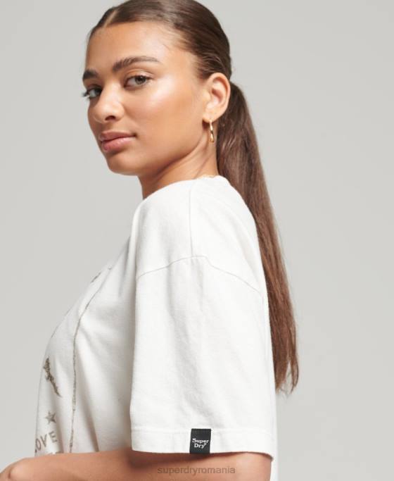 Superdry tricou ceresc de epocă îmbrăcăminte alb femei JX0Z2687