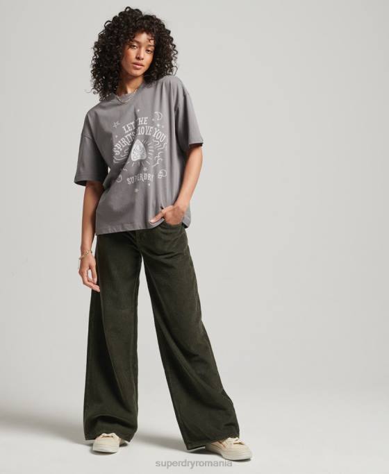 Superdry tricou ceresc de epocă îmbrăcăminte gri deschis femei JX0Z2740