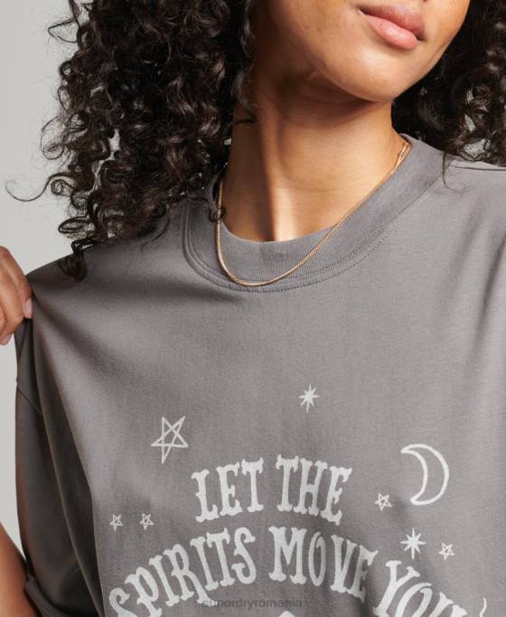 Superdry tricou ceresc de epocă îmbrăcăminte gri deschis femei JX0Z2740