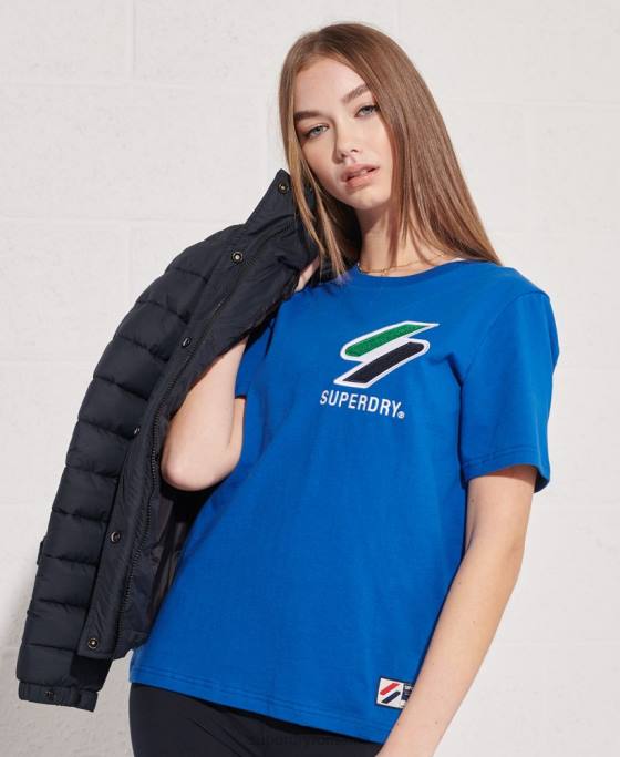 Superdry tricou chenille sport stil din bumbac organic îmbrăcăminte albastru femei JX0Z2851