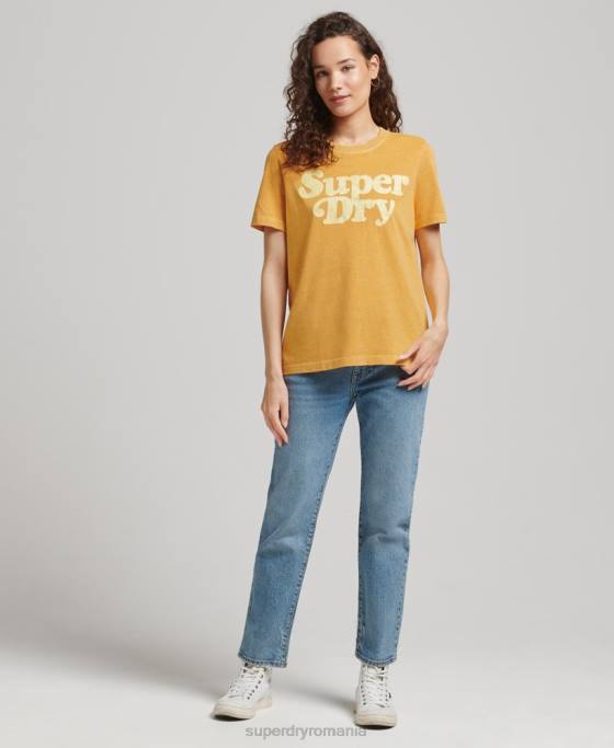 Superdry tricou clasic cu logo al anilor 70 cooper îmbrăcăminte aur femei JX0Z6219