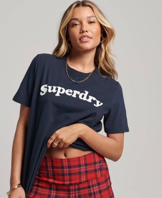 Superdry tricou clasic cu logo al anilor 70 cooper îmbrăcăminte marina femei JX0Z2734