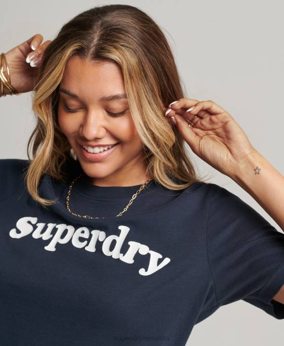 Superdry tricou clasic cu logo al anilor 70 cooper îmbrăcăminte marina femei JX0Z2734