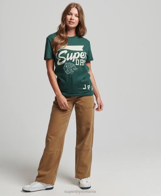 Superdry tricou clasic de atletism cu o formă lejeră îmbrăcăminte verde femei JX0Z6762