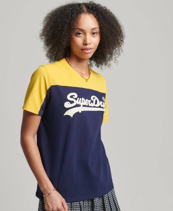 Superdry tricou colegial cu logo vintage îmbrăcăminte marina femei JX0Z6692