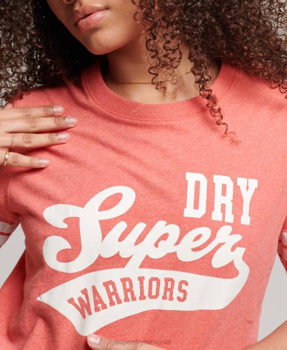 Superdry tricou colegial cu scripturi vintage din bumbac organic îmbrăcăminte coral femei JX0Z2247