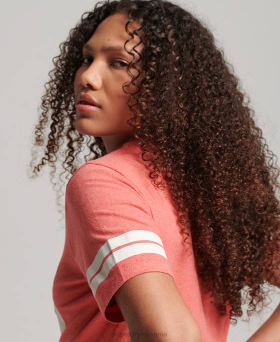 Superdry tricou colegial cu scripturi vintage din bumbac organic îmbrăcăminte coral femei JX0Z2247