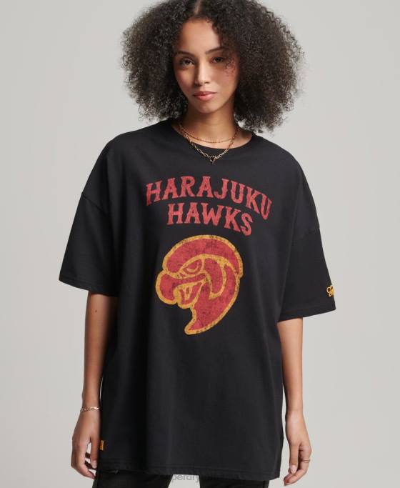 Superdry tricou colegial de epocă îmbrăcăminte negru femei JX0Z6217