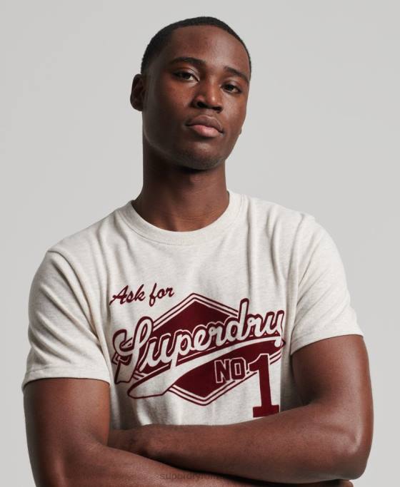 Superdry tricou colegial în stil script vintage îmbrăcăminte cremă bărbați JX0Z4953