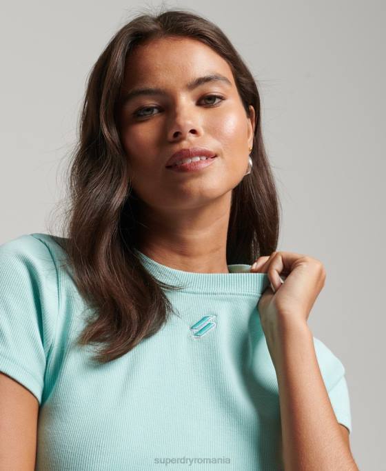 Superdry tricou crop cu coase esențiale îmbrăcăminte albastru femei JX0Z6236
