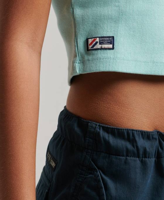 Superdry tricou crop cu coase esențiale îmbrăcăminte albastru femei JX0Z6236