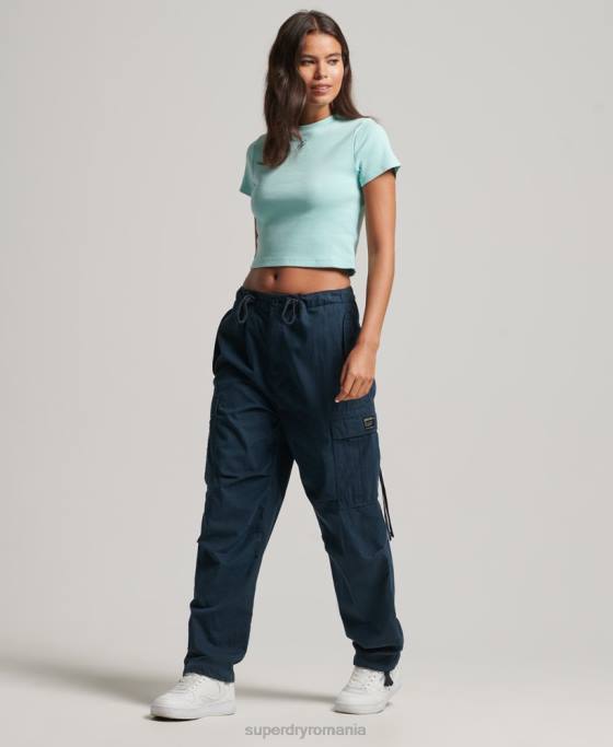 Superdry tricou crop cu coase esențiale îmbrăcăminte albastru femei JX0Z6236