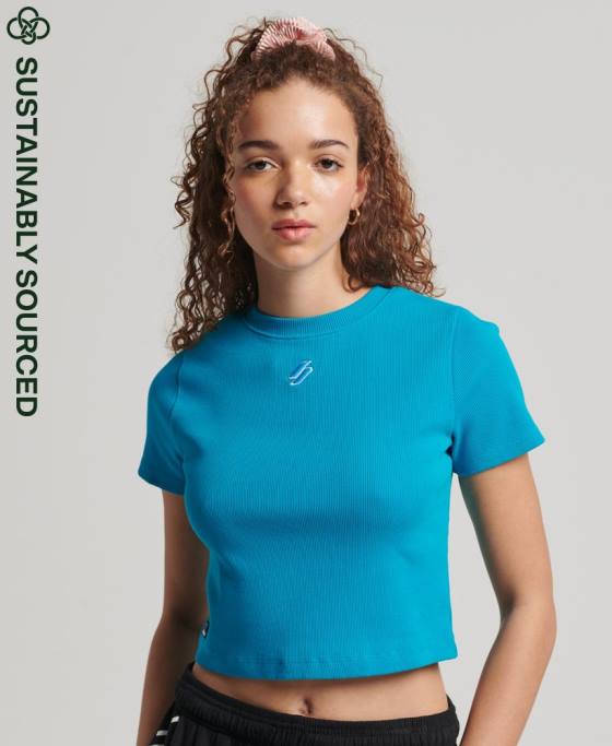 Superdry tricou crop esențial din bumbac organic îmbrăcăminte albastru femei JX0Z2765