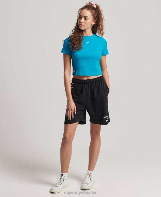 Superdry tricou crop esențial din bumbac organic îmbrăcăminte albastru femei JX0Z2765