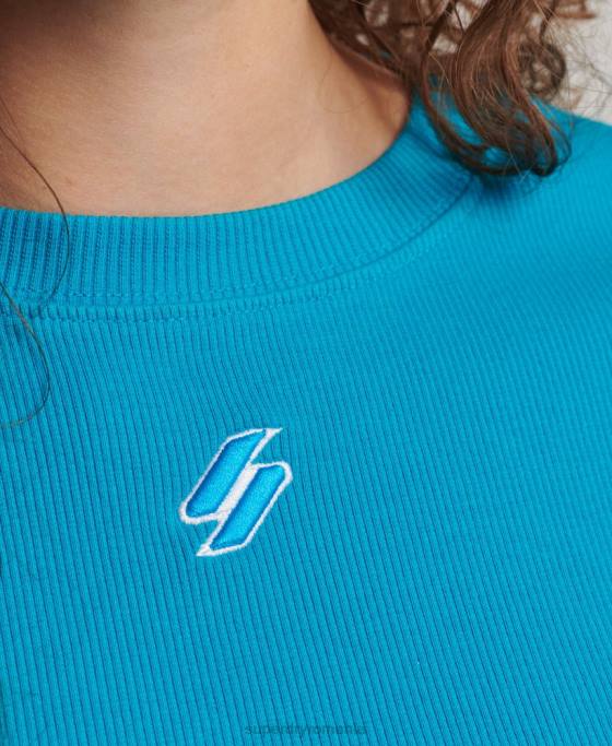 Superdry tricou crop esențial din bumbac organic îmbrăcăminte albastru femei JX0Z2765