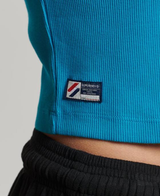 Superdry tricou crop esențial din bumbac organic îmbrăcăminte albastru femei JX0Z2765