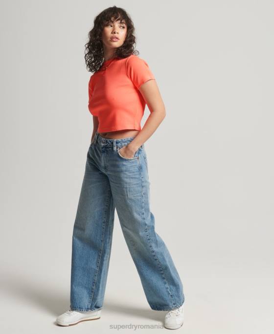 Superdry tricou crop esențial din bumbac organic îmbrăcăminte coral femei JX0Z6207