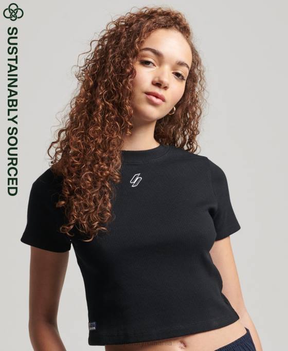 Superdry tricou crop esențial din bumbac organic îmbrăcăminte negru femei JX0Z6222