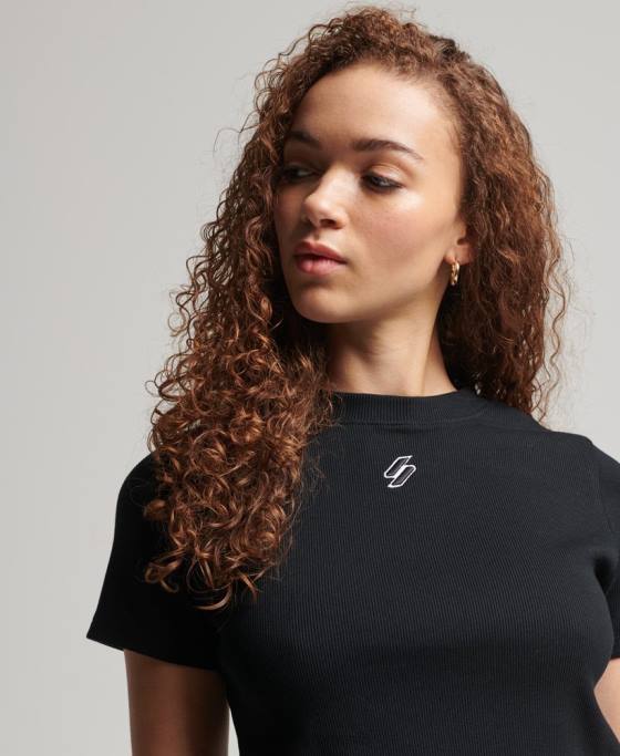 Superdry tricou crop esențial din bumbac organic îmbrăcăminte negru femei JX0Z6222