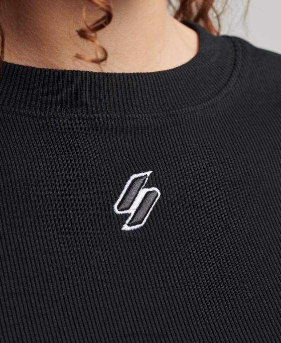 Superdry tricou crop esențial din bumbac organic îmbrăcăminte negru femei JX0Z6222