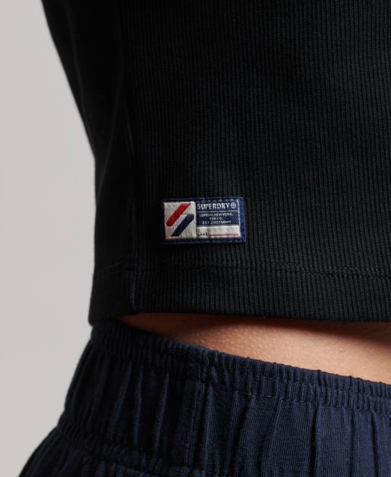 Superdry tricou crop esențial din bumbac organic îmbrăcăminte negru femei JX0Z6222