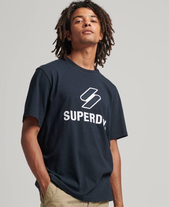 Superdry tricou cu aplicații stivuite cu sigla îmbrăcăminte marina bărbați JX0Z4880