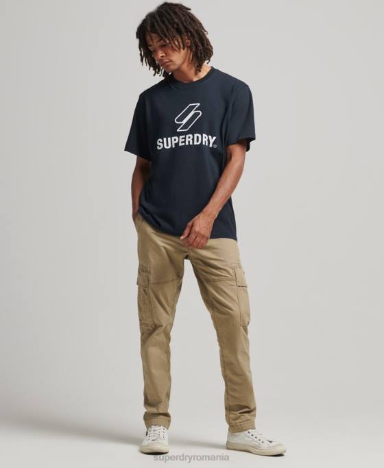 Superdry tricou cu aplicații stivuite cu sigla îmbrăcăminte marina bărbați JX0Z4880