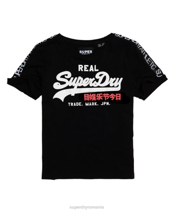 Superdry tricou cu bandă cu mâneci cu logo vintage îmbrăcăminte negru femei JX0Z2866