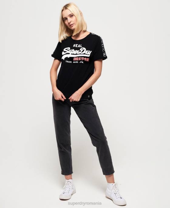 Superdry tricou cu bandă cu mâneci cu logo vintage îmbrăcăminte negru femei JX0Z2866