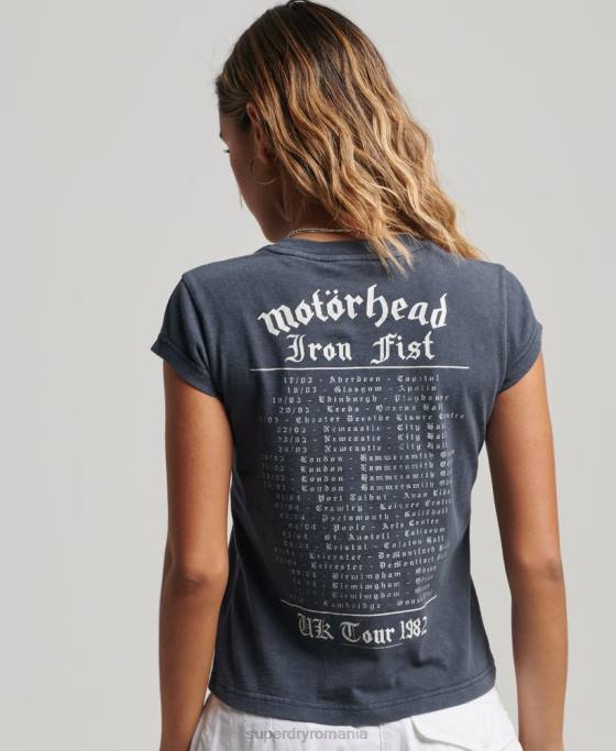 Superdry tricou cu bandă motorhead cu mânecă îmbrăcăminte negru femei JX0Z2620