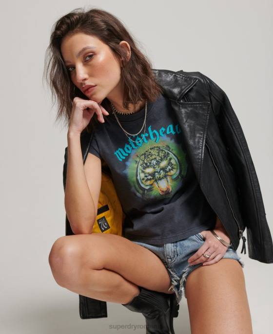 Superdry tricou cu bandă motorhead cu mânecă îmbrăcăminte negru femei JX0Z2642