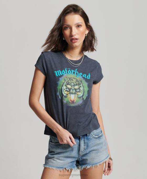 Superdry tricou cu bandă motorhead cu mânecă îmbrăcăminte negru femei JX0Z2642