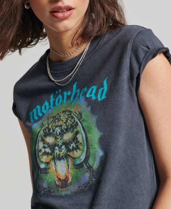 Superdry tricou cu bandă motorhead cu mânecă îmbrăcăminte negru femei JX0Z2642