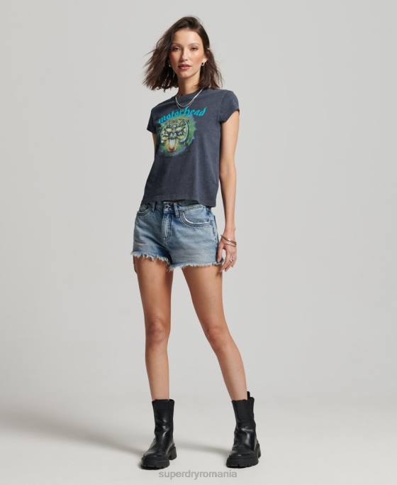 Superdry tricou cu bandă motorhead cu mânecă îmbrăcăminte negru femei JX0Z2642