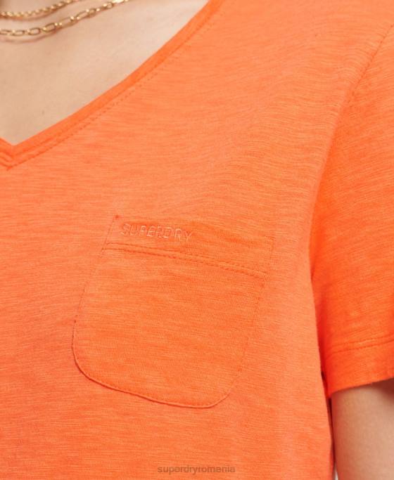 Superdry tricou cu decolteu în V din bumbac organic îmbrăcăminte portocale femei JX0Z2826