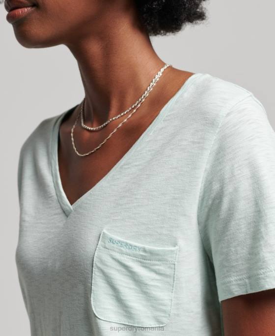Superdry tricou cu decolteu în V din bumbac organic îmbrăcăminte verde femei JX0Z6206