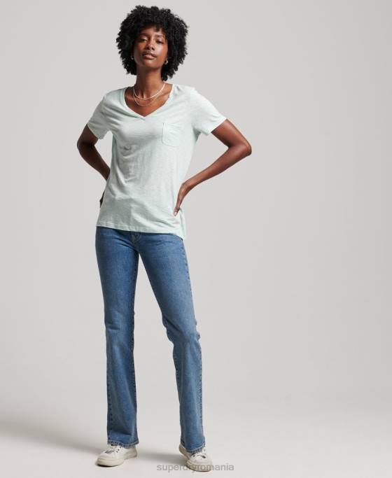 Superdry tricou cu decolteu în V din bumbac organic îmbrăcăminte verde femei JX0Z6206