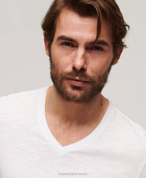 Superdry tricou cu decolteu în V îmbrăcăminte alb bărbați JX0Z70
