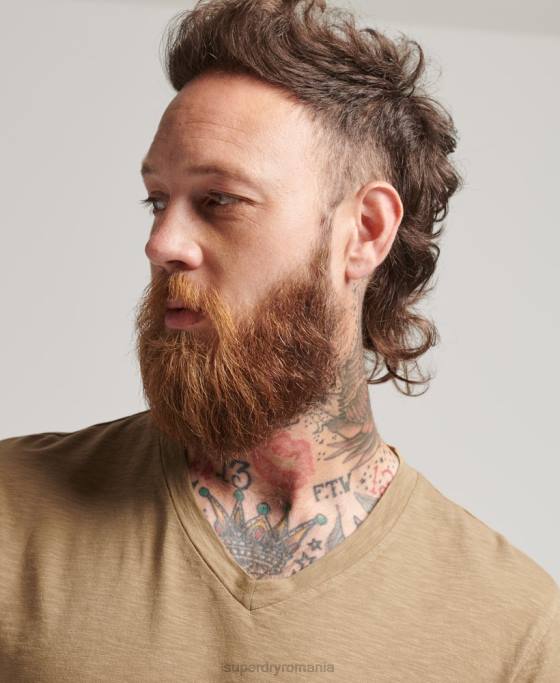 Superdry tricou cu decolteu în V îmbrăcăminte maro bărbați JX0Z4923