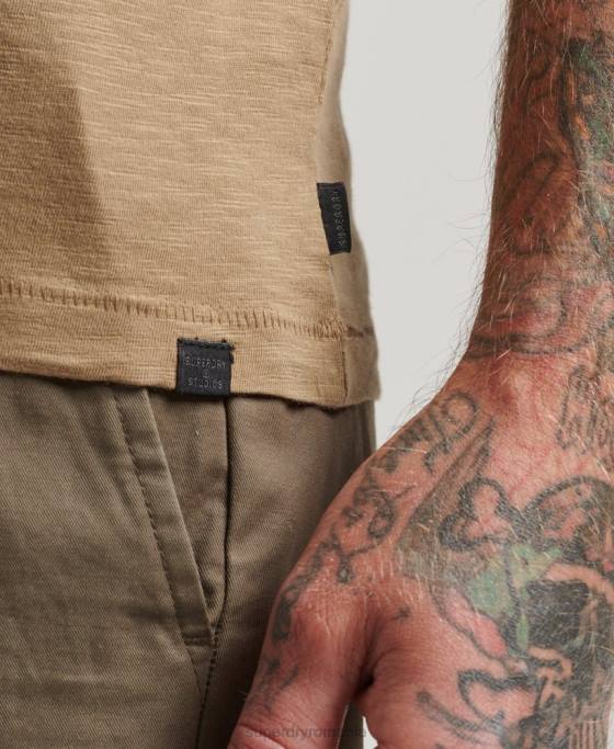 Superdry tricou cu decolteu în V îmbrăcăminte maro bărbați JX0Z4923