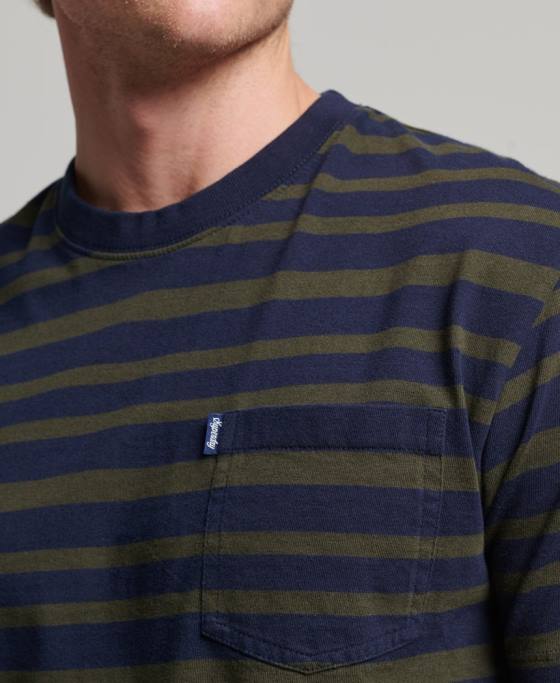 Superdry tricou cu dungi cu logo esențial din bumbac organic îmbrăcăminte marina bărbați JX0Z4906