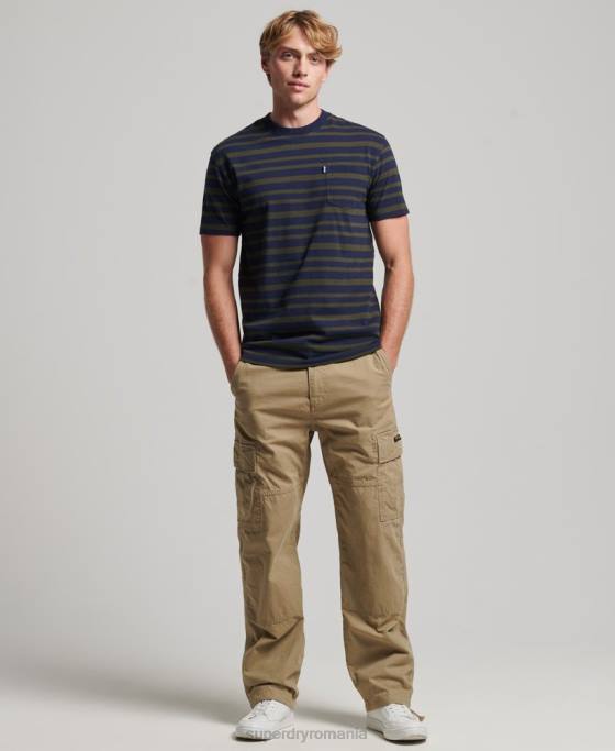 Superdry tricou cu dungi cu logo esențial din bumbac organic îmbrăcăminte marina bărbați JX0Z4906