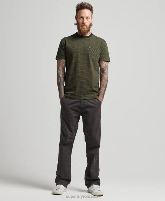 Superdry tricou cu dungi din bumbac organic îmbrăcăminte verde bărbați JX0Z4882