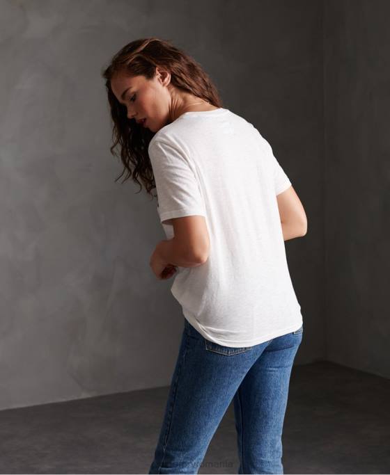 Superdry tricou cu dungi retro îmbrăcăminte alb femei JX0Z2830